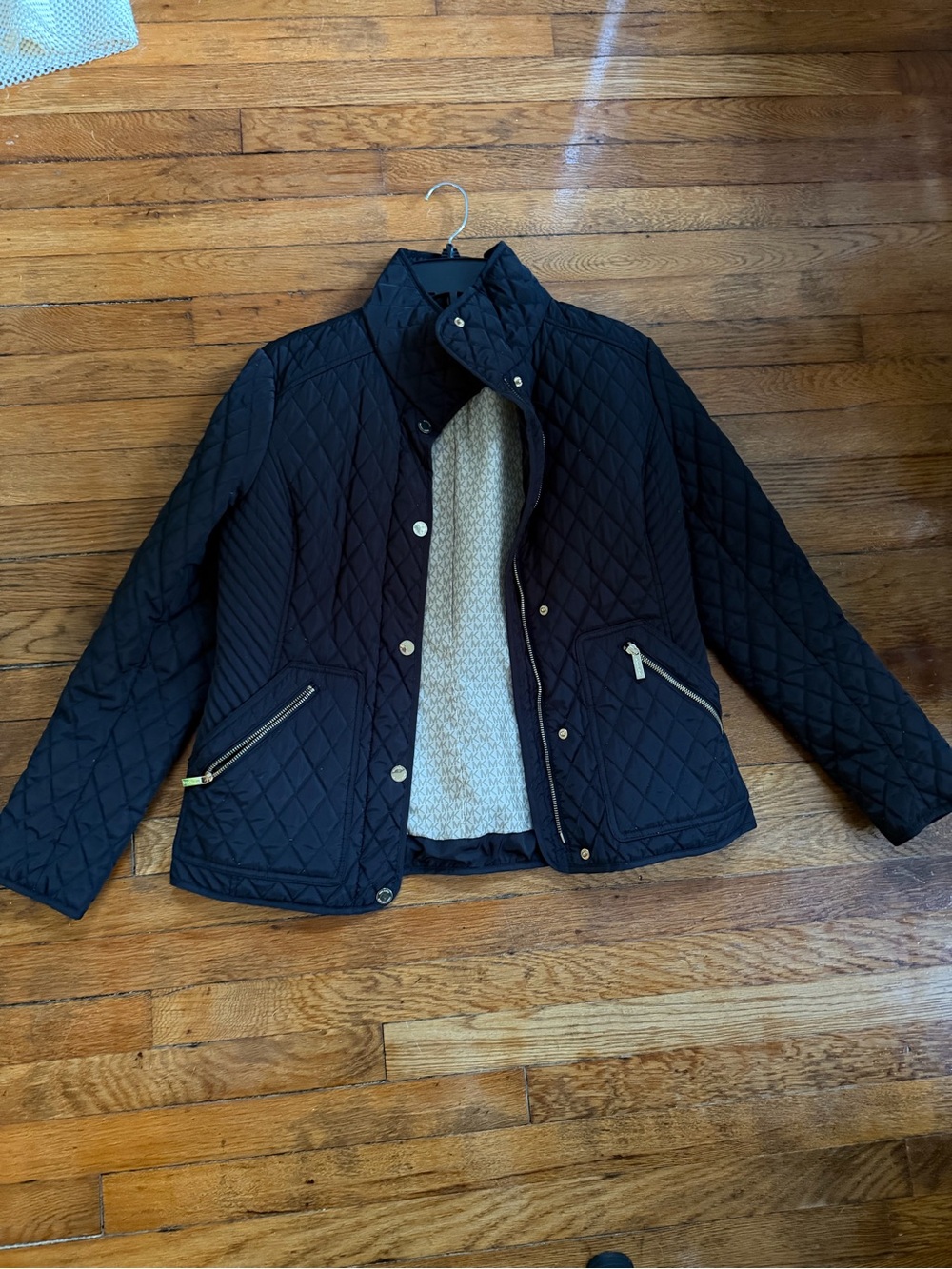 Michael Kors Black Quilted Jacket with Beige MK Lining
